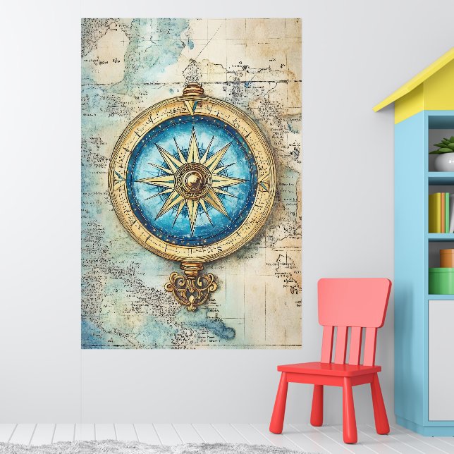 stylized antique map superimposed on a large gold poster (Nursery 1)
