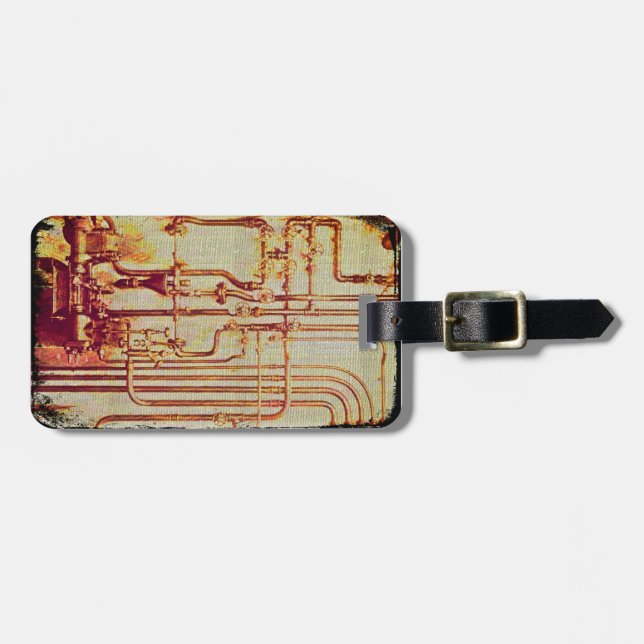 Stylized Antique Wall Pipes Luggage Tag (Front Horizontal)