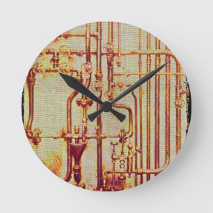 Stylized Antique Wall Pipes Round Clock