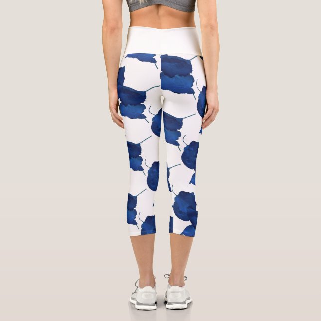Stylized Apricot Tree Leaf Texture Print Leggings (Back)