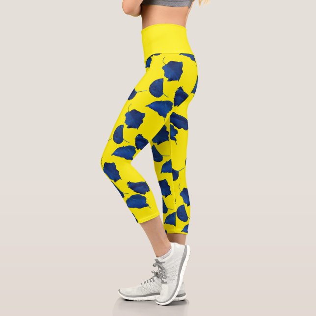 Stylized Apricot Tree Leaf Texture Print Leggings (Left)