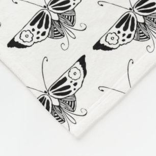Stylized Art Deco butterfly  - black and white Fleece Blanket