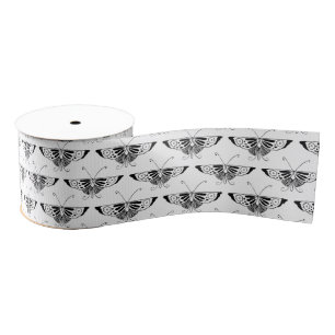 Stylized Art Deco butterfly  - black and white Grosgrain Ribbon