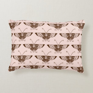 Stylized Art Deco butterfly - chocolate and peach Accent Pillow
