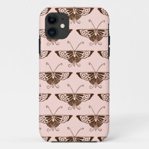 Stylized Art Deco butterfly - chocolate and peach iPhone 11 Case