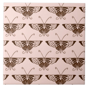 Stylized Art Deco butterfly - chocolate and peach Tile