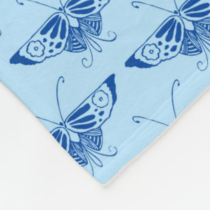 Stylized Art Deco butterfly - cobalt and pale blu Fleece Blanket