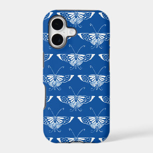Stylized Art Deco butterfly, cobalt blue and white