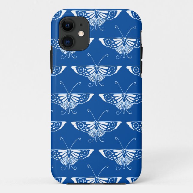 Stylized Art Deco butterfly, cobalt blue and white Case-Mate iPhone Case (Back)