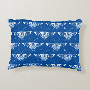 Stylized Art Deco butterfly, cobalt blue and white Decorative Pillow