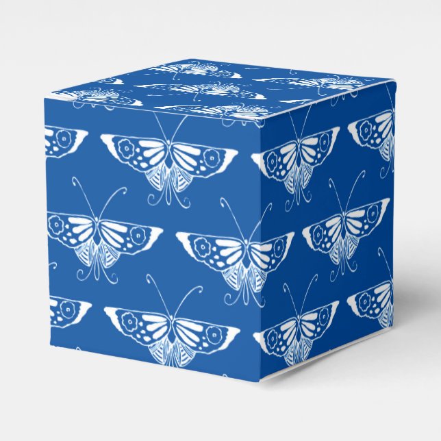 Stylized Art Deco butterfly, cobalt blue and white Favor Box (Front Side)