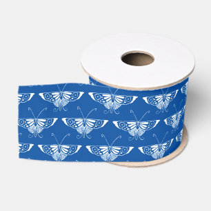Stylized Art Deco butterfly, cobalt blue and white Grosgrain Ribbon