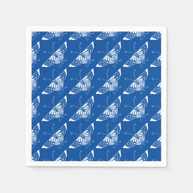 Stylized Art Deco butterfly, cobalt blue and white Napkin (Front)