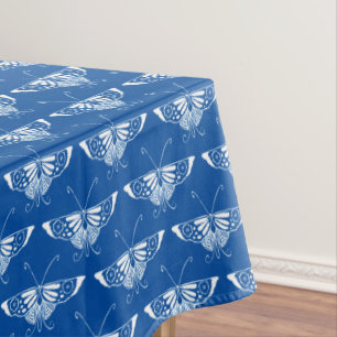 Stylized Art Deco butterfly, cobalt blue and white Tablecloth