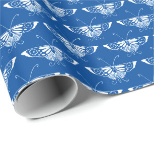 Stylized Art Deco butterfly, cobalt blue and white Wrapping Paper