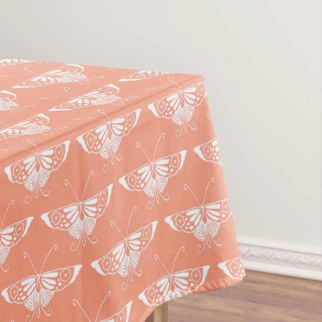 Stylized Art Deco butterfly  - coral orange Tablecloth (In Situ)