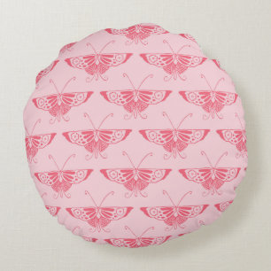 Stylized Art Deco butterfly - coral pink Round Pillow