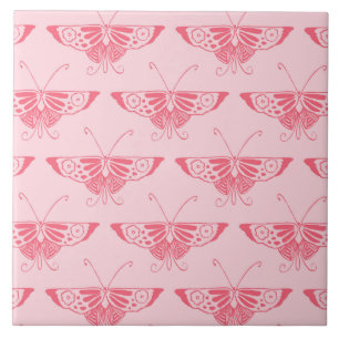 Stylized Art Deco butterfly - coral pink Tile