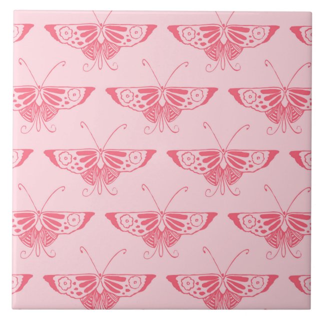 Stylized Art Deco butterfly - coral pink Tile (Front)