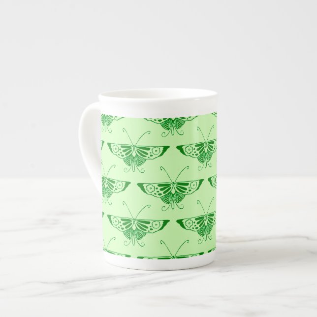 Stylized Art Deco butterfly - emerald green Bone China Mug (Front Left)