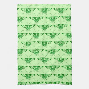 Stylized Art Deco butterfly - emerald green Kitchen Towel