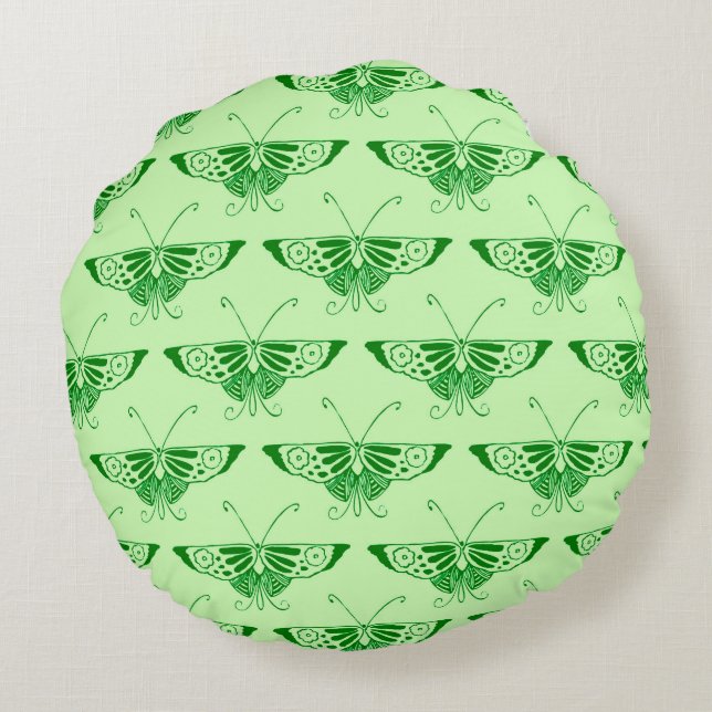 Stylized Art Deco butterfly - emerald green Round Pillow (Back)