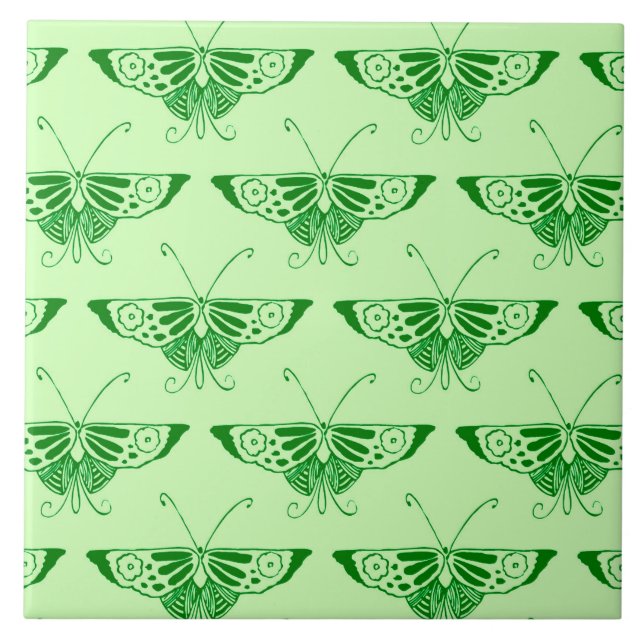 Stylized Art Deco butterfly - emerald green Tile (Front)