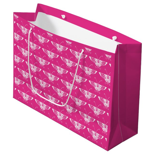 Stylized Art Deco butterfly  - fuchsia pink Large Gift Bag (Front Angled)