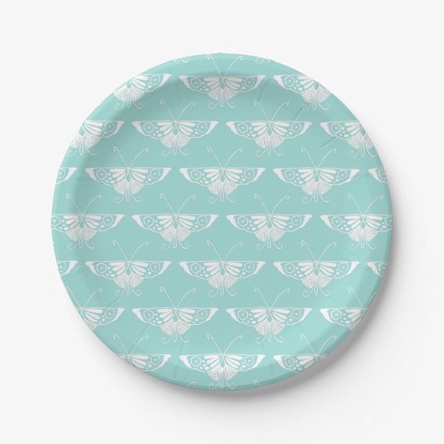 Stylized Art Deco butterfly  - ice blue Paper Plate (Front)