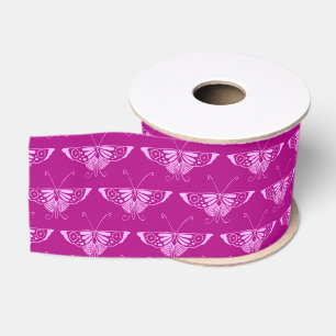 Stylized Art Deco butterfly - magenta and pink Grosgrain Ribbon