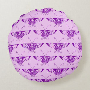 Stylized Art Deco butterfly - purple and orchid Round Pillow
