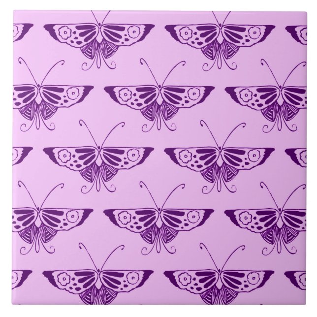 Stylized Art Deco butterfly - purple and orchid Tile (Front)