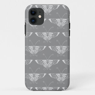 Stylized Art Deco butterfly, shades of grey / grey iPhone 11 Case
