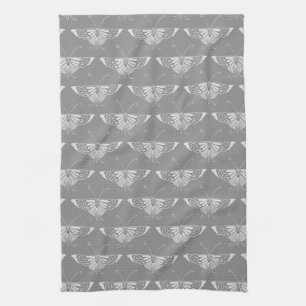 Stylized Art Deco butterfly, shades of grey / grey Kitchen Towel