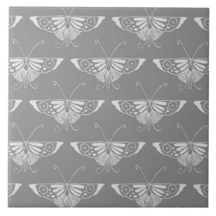 Stylized Art Deco butterfly, shades of grey / grey Tile