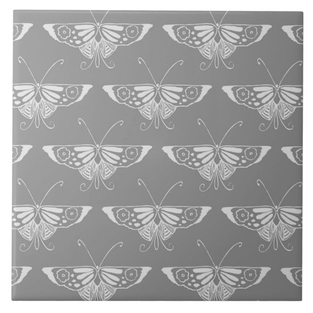 Stylized Art Deco butterfly, shades of grey / grey Tile (Front)