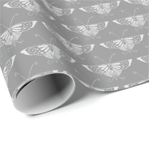 Stylized Art Deco butterfly, shades of grey / grey Wrapping Paper