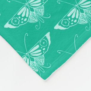 Stylized Art Deco butterfly  - turquoise and aqua Fleece Blanket