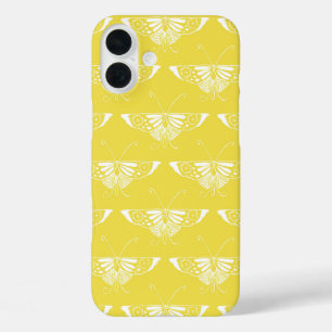 Stylized Art Deco butterfly - yellow and white iPhone 16 Plus Case