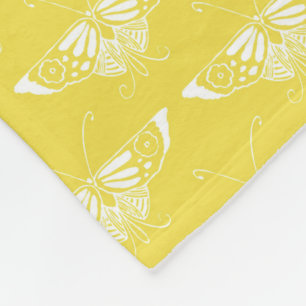 Stylized Art Deco butterfly - yellow and white Fleece Blanket