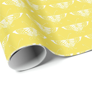Stylized Art Deco butterfly - yellow and white Wrapping Paper