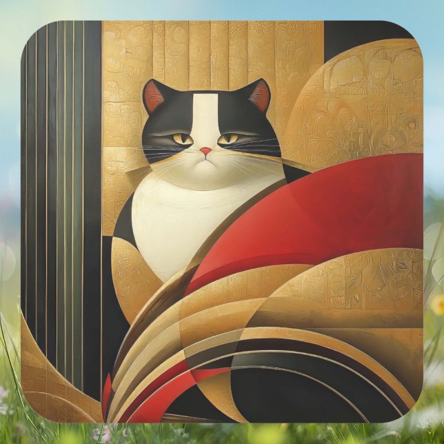 Stylized Art Deco Cat  Square Sticker (Creator Uploaded)