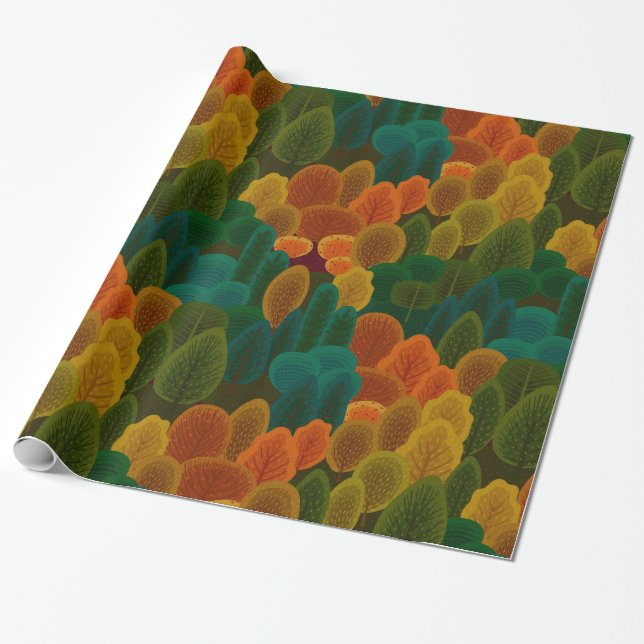 Stylized Autumn colour trees pattern Wrapping Paper (Unrolled)
