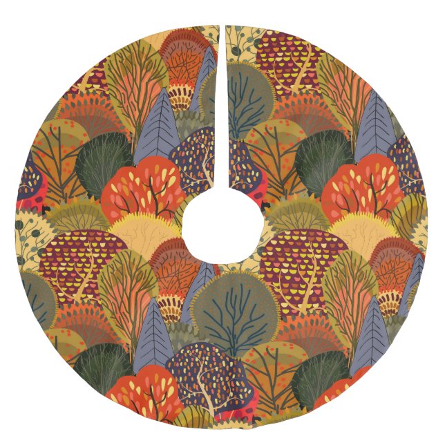 Stylized autumn trees, bright forest pattern. brushed polyester tree skirt (Front)
