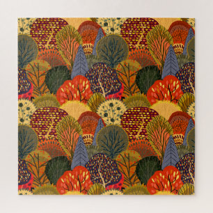 Stylized autumn trees, bright forest pattern. jigsaw puzzle