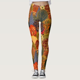 Stylized autumn trees, bright forest pattern. leggings