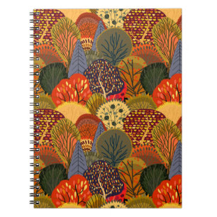 Stylized autumn trees, bright forest pattern. notebook