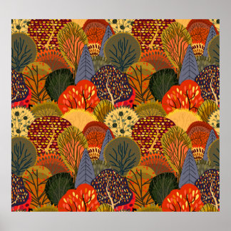 Stylized autumn trees, bright forest pattern. poster