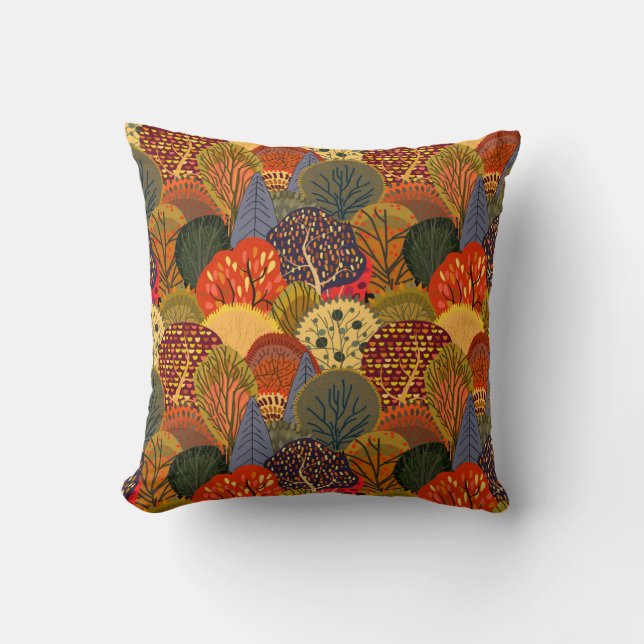 Stylized autumn trees, bright forest pattern. throw pillow (Front)
