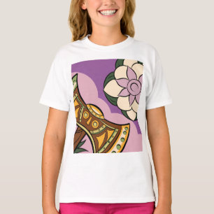 Stylized Axe and Flower Design T-Shirt